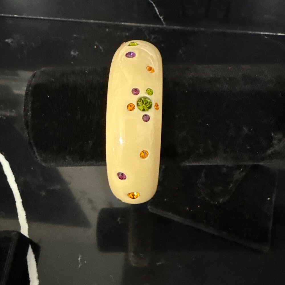 Vintage Unsigned Weiss Lucite Bangle Bracelet with Purple, Amber & Green Crystal